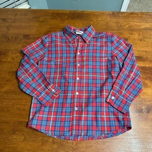 Shrimp and Grits kids red blue aqua plaid button down shirt size 10